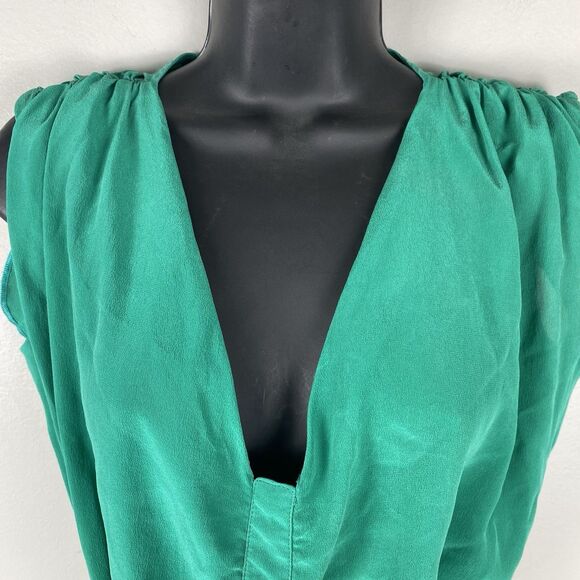 ⭐️ Toupy París 100% Silk Dress Sz L Emerald Green Short Sleeve Work Career Luxe - Picture 6 of 11